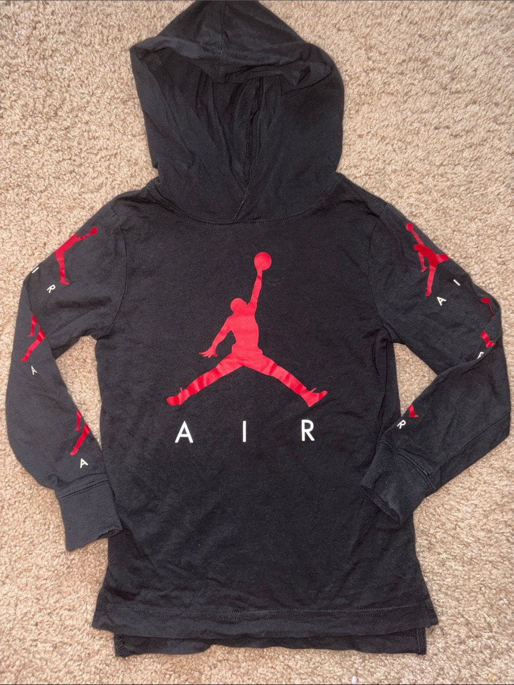 Jordan Black Hooded Long-Sleeve Tee with Red Jumpman